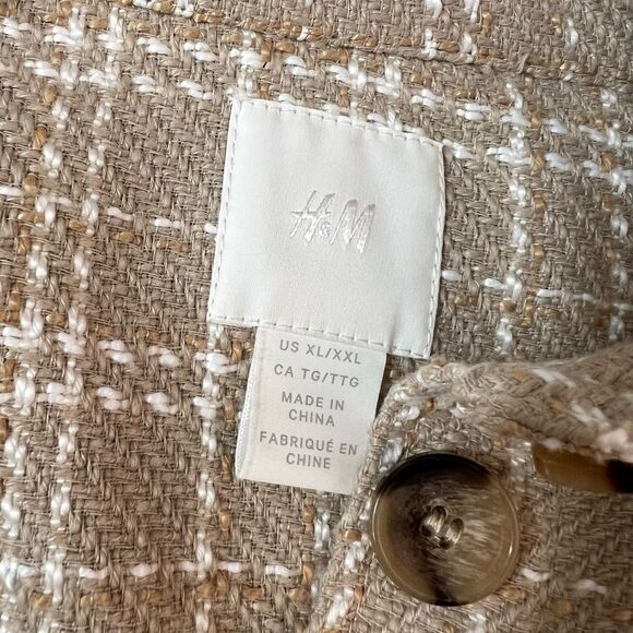 H&M Women's Tan Cream Window Pane Collared Button Down Shacket Size XL - Picture 8 of 11